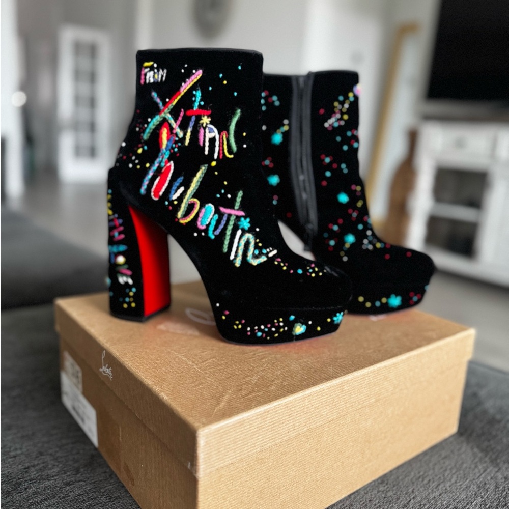 Christian Louboutin Movida Total Embroidered Red Sole Booties